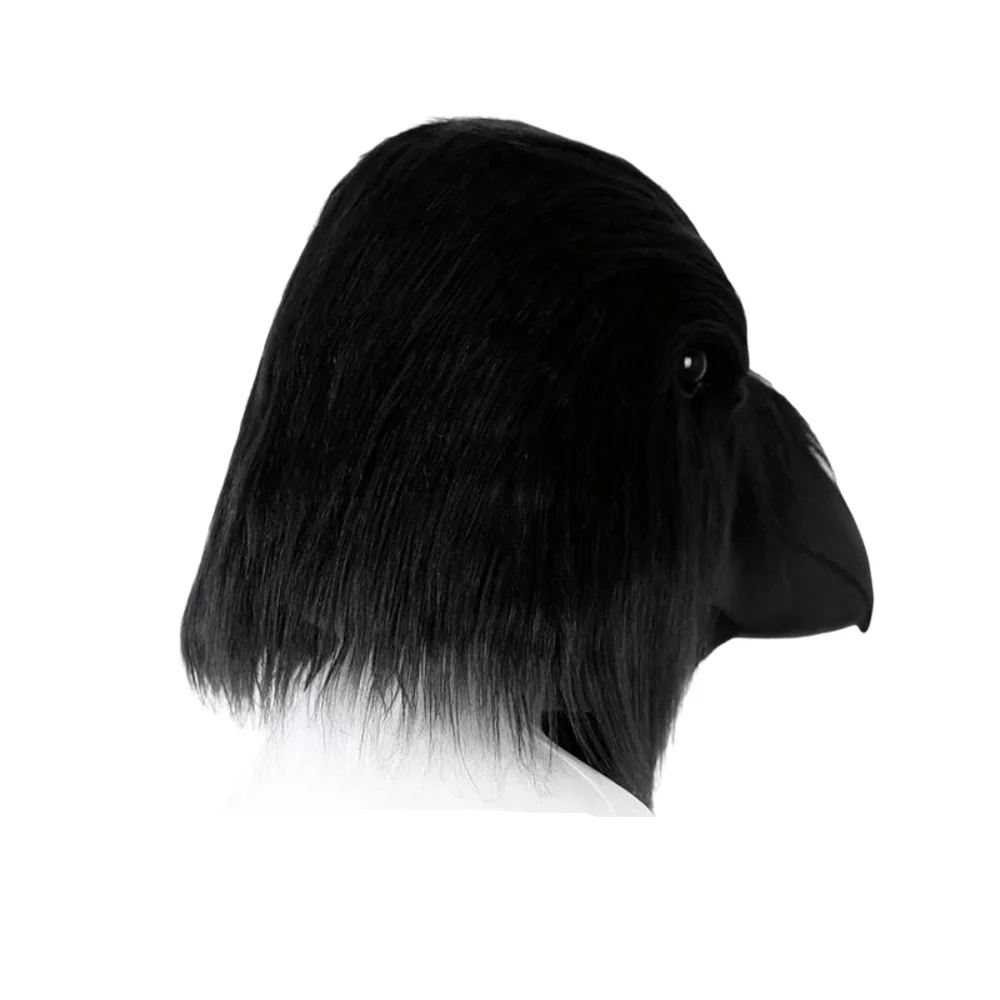 Realistische Schwarze Krähen-Latexmaske mit Fell, Vollkopf-Vogelmaske, Nachtigall für Halloween-Cosplay, Gotisches Raben-Kostümzubehör – Detail 5