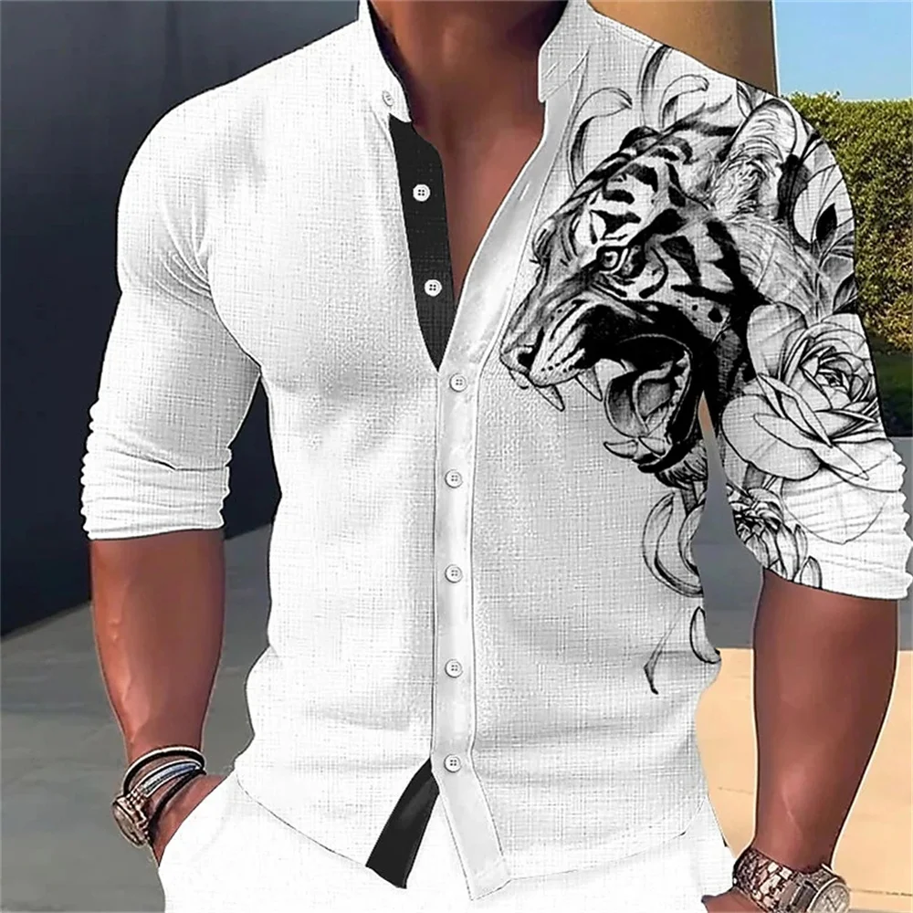 

Men's shirt animal comfortable casual soft HD tiger pattern 2024 new men's top fashion breathable button design