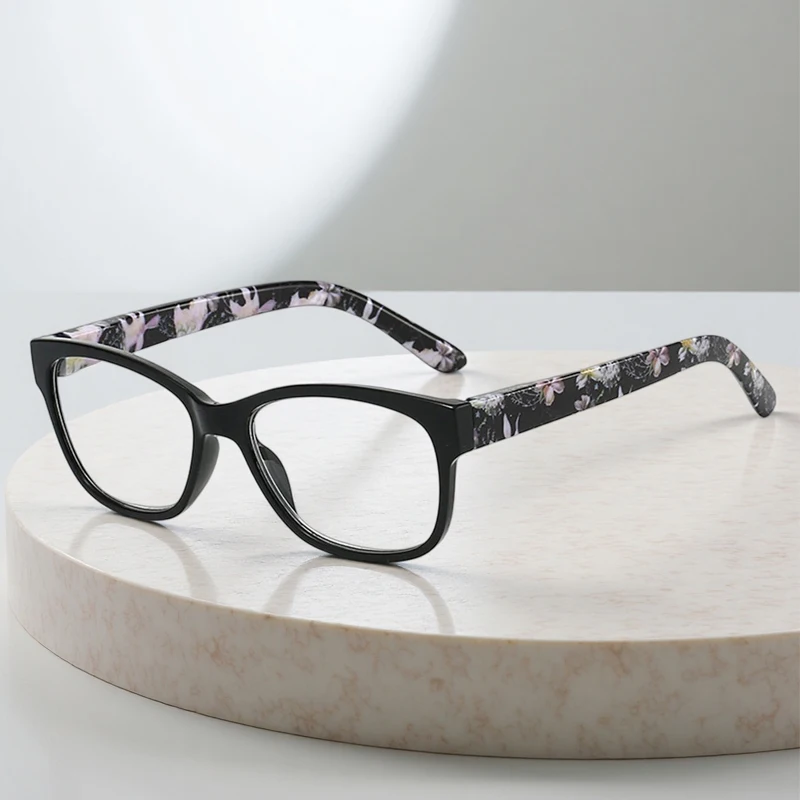 Modische Blumenmuster-Lesebrille für Damen und Herren, Leichte Gleitsichtbrille für Alltag und Geschäft, Weitsichtbrille