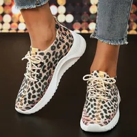Fashion Leopard Knitted Sneakers for Women 2025 Autumn Slip On Walking Shoes Woman Lightweight Casual Sport Sneakers Plus Size