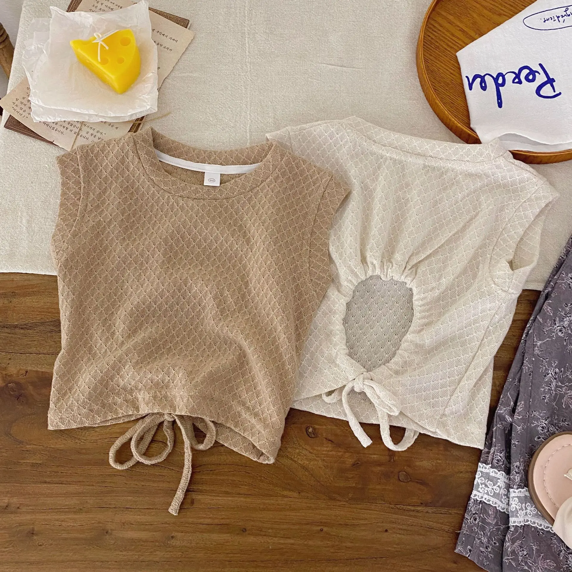 

2026 Summer New Girls Solid Sleeveless T Shirts Baby Girl Cute Hollowed Out Vest Toddler Thin Breathable Tops Kids Clothes
