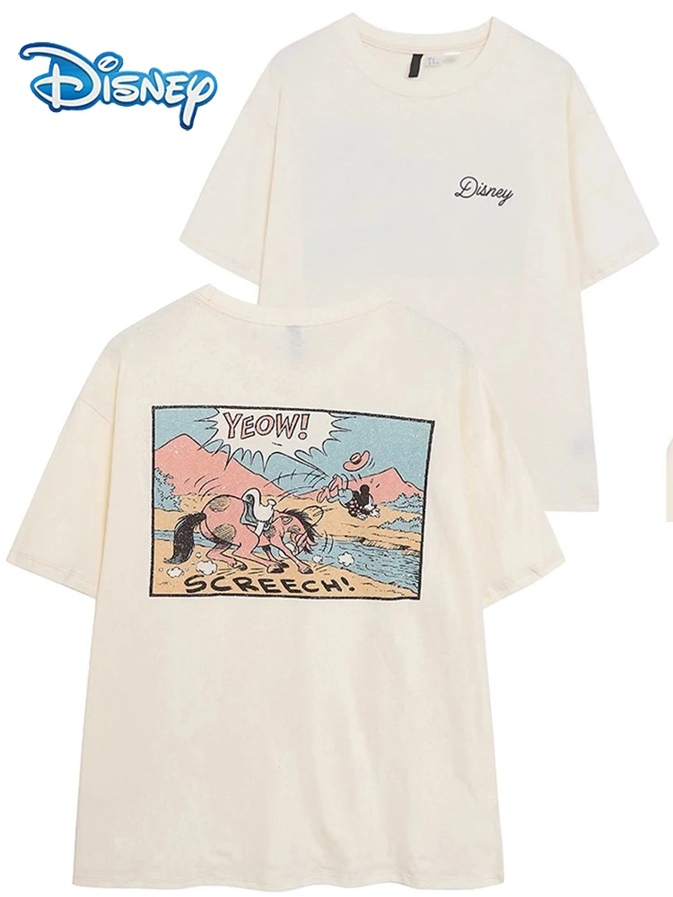 

Disney T-Shirt Front Back Mickey Mouse Letter Cartoon Print Fashion Women Streetwear O-Neck Pullover Short Sleeve Tee Top Female