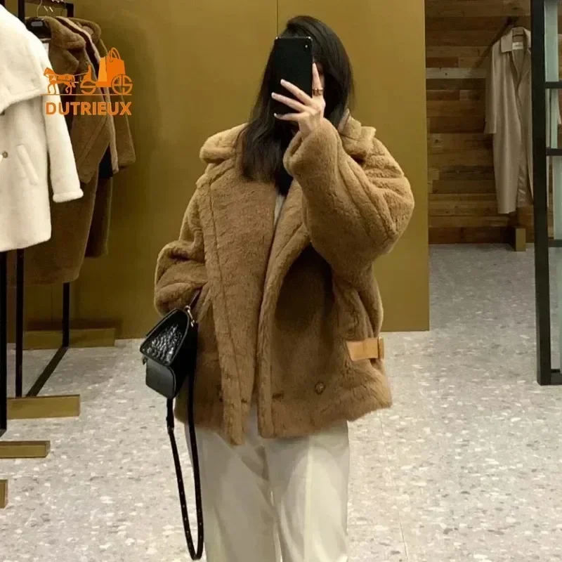 New Short Teddy Coat Women,60%Alpaca28%Wool12%Silk,Winter Warm Double-sided Teddy Cashmere Wool Short Jacket Women,Real Fur Coat