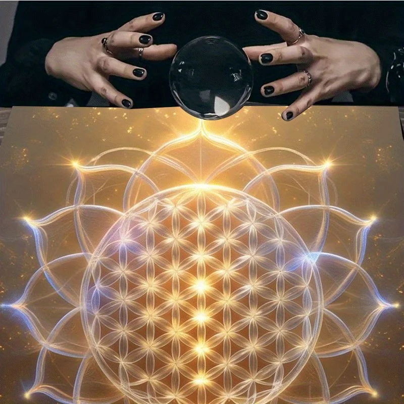 VIKAMA Golden Flower of Life Tarot Altar Cloth Sacred Geometry Witchcraft Divination Mat for Tarot Reading Spiritual Home Decor