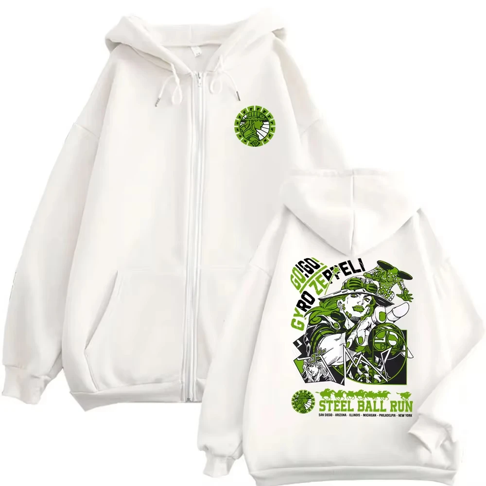 أنيمي جوجو مغامرة غريبة جولين جوتارو الجرافيك قلنسوة بسحاب الرجال النساء مانغا موضة خمر المتضخم زمم سترة معطف