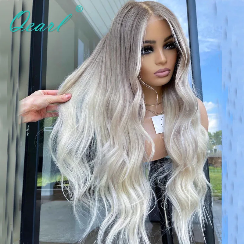 

Long 30" Human Hair Wigs Ash Grey Blonde Lace Frontal Wig 13x6 Loose Wavy Curly Glueless Lace Front Wig 180% Thick Virgin Qearl