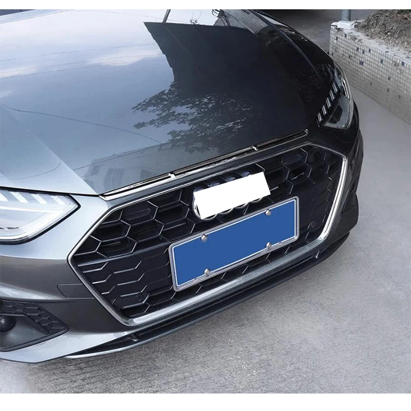 Car decoration FIT FOR Audi A4 2020 2021 2022 2023 chrome black Stainless steel carbon fiber front grill Engine hood cover trim