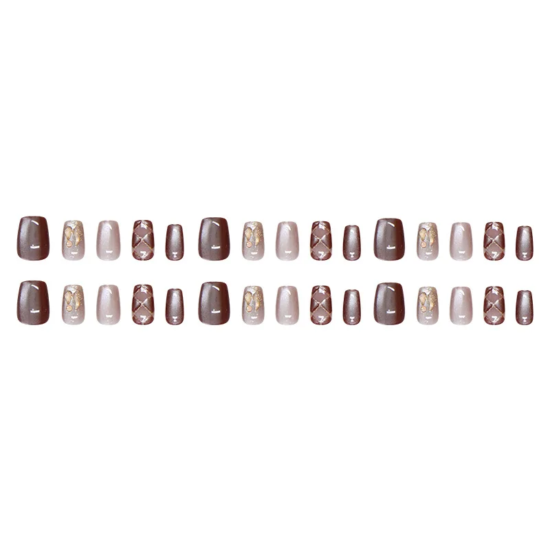 24pcs Cat's Eye Diamond Grid Glitter Press on Nails Short Style Nails Full Cover Wearable False Nails