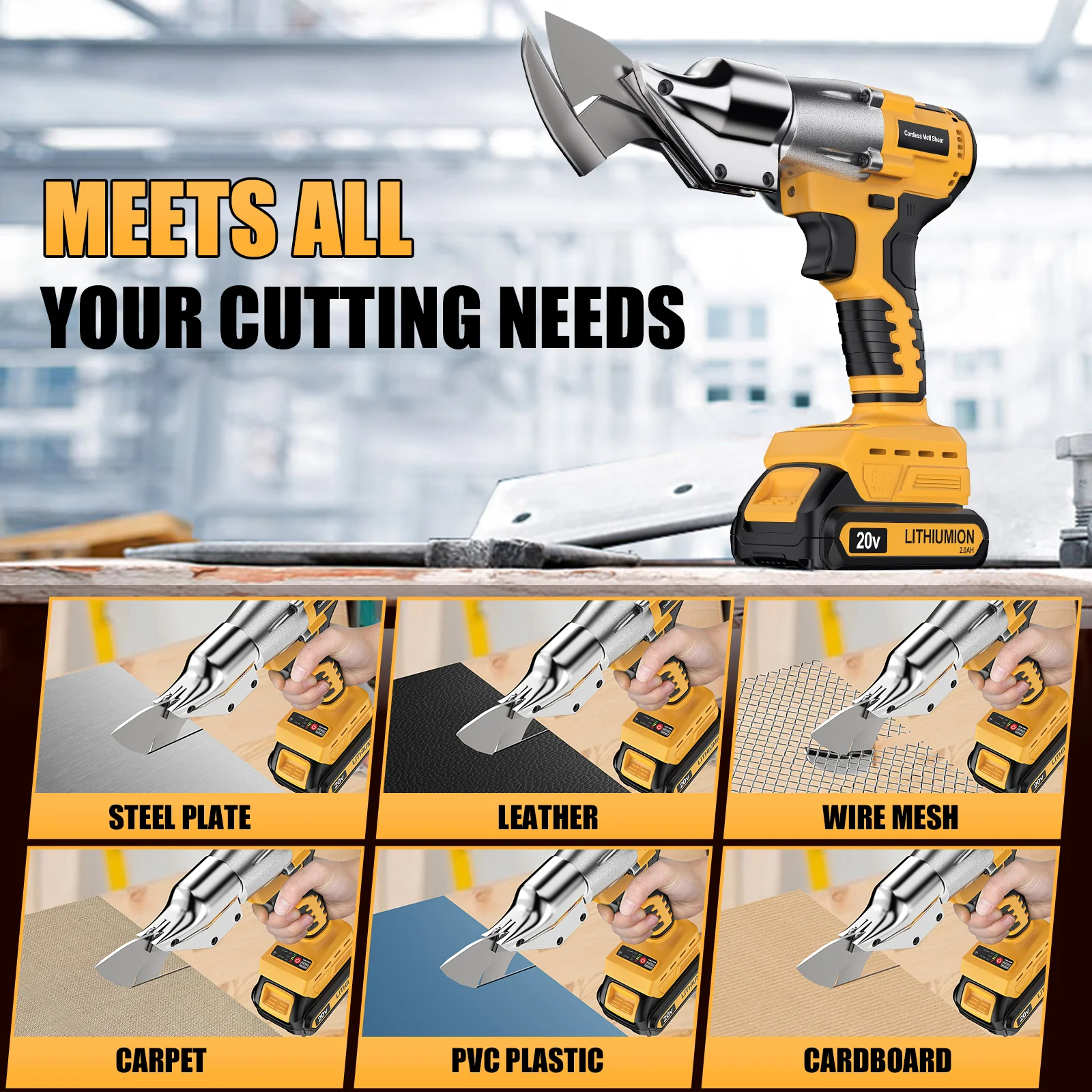 800W Cordless Iron Scissors 2300RPM Brushless Electric Sheet Metal Shears Carbon Steel Cutter Compatible with Dewalt 20V Battery