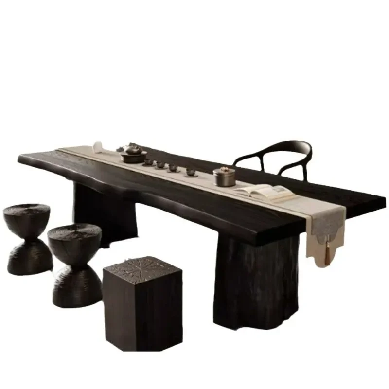 

Wabi-sabi boss table full solid wood carbonized tea chair zen office minimalist