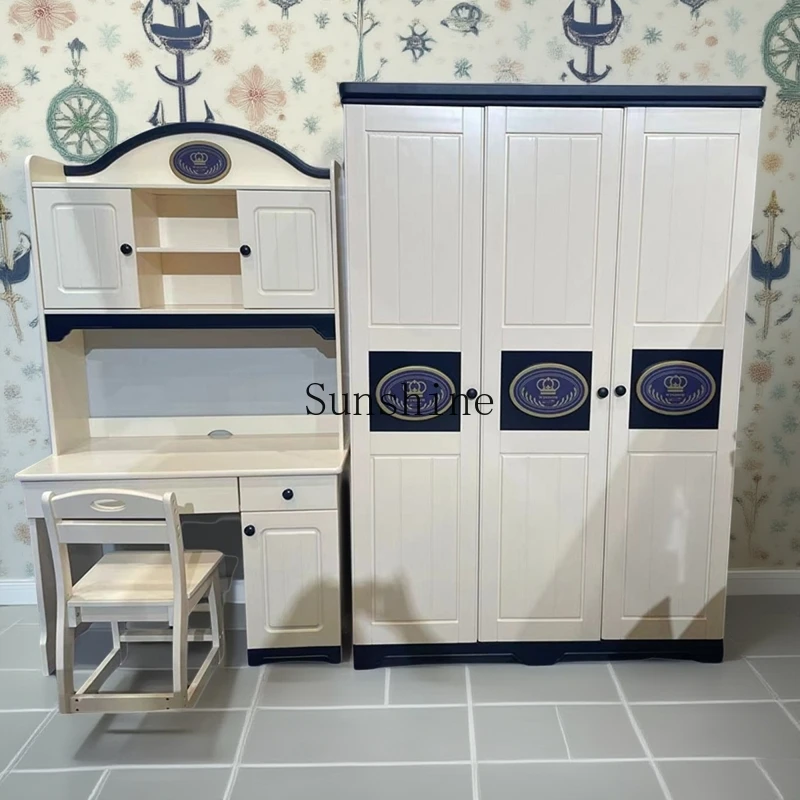 Pure solid wood children's wardrobe girl princess pink simple pastoral two or three doors can be customized