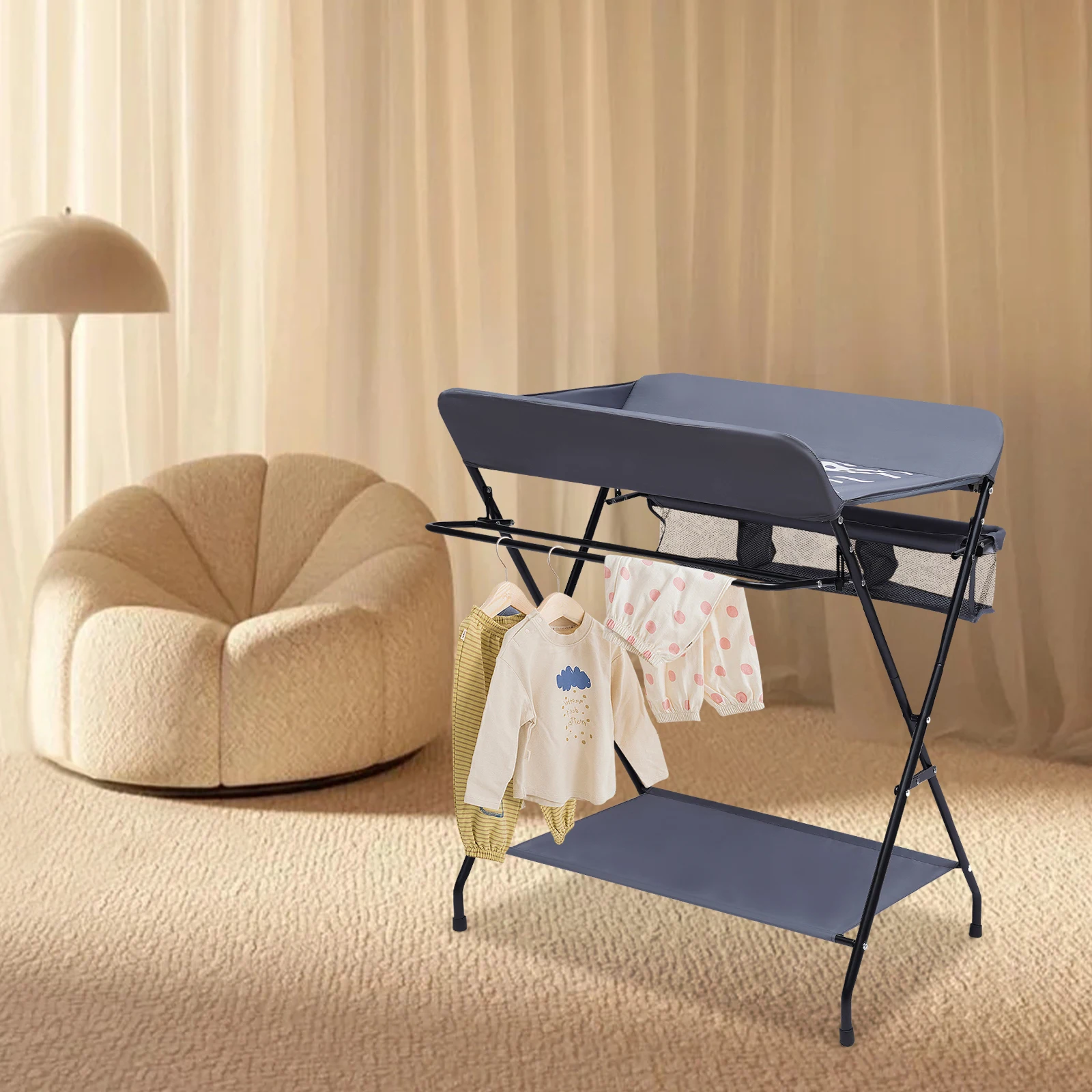 Portable Folding Baby Changing Table Diaper Changing Station Mobile Nursery Organizer with Safety Belt