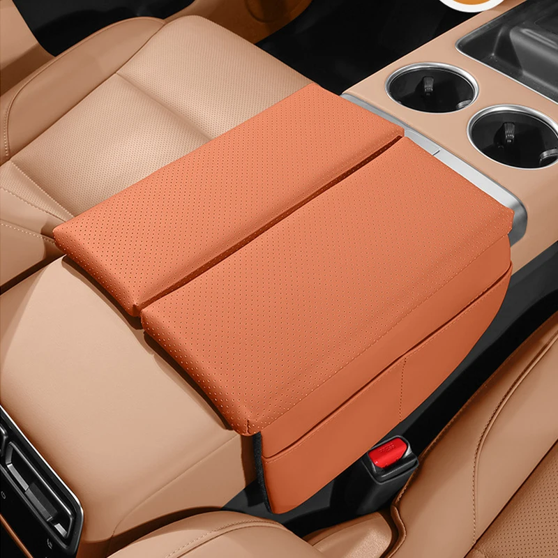 

1pc Car Armrest Cover with Side Pocket, Soft Leather Memory Foam Pad, Center Console Cushion, Universal Fit