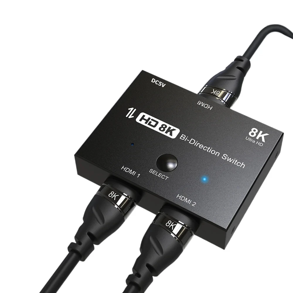 8K@60Hz HDMI 2.1 Bidirectional Switch Splitter 2 in1 out 1in 2 out 4K@120Hz Ultra HD Switcher for PS5 Xbox Roku Apple TV
