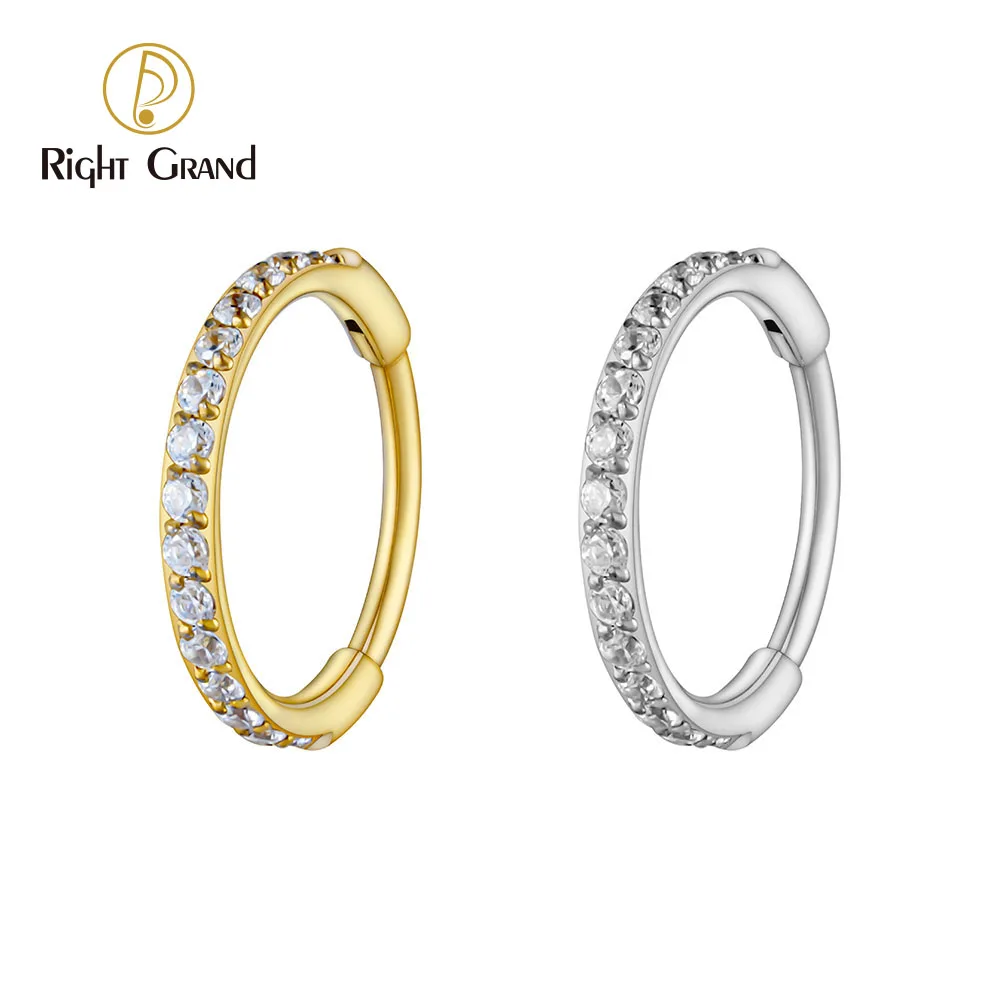 Right Grand ASTM F136 Титановые тонкие серьги-кольца 16G CZ Хрящ Helix Earlobe Шарнирные серьги Пирсинг Ювелирные изделия для тела