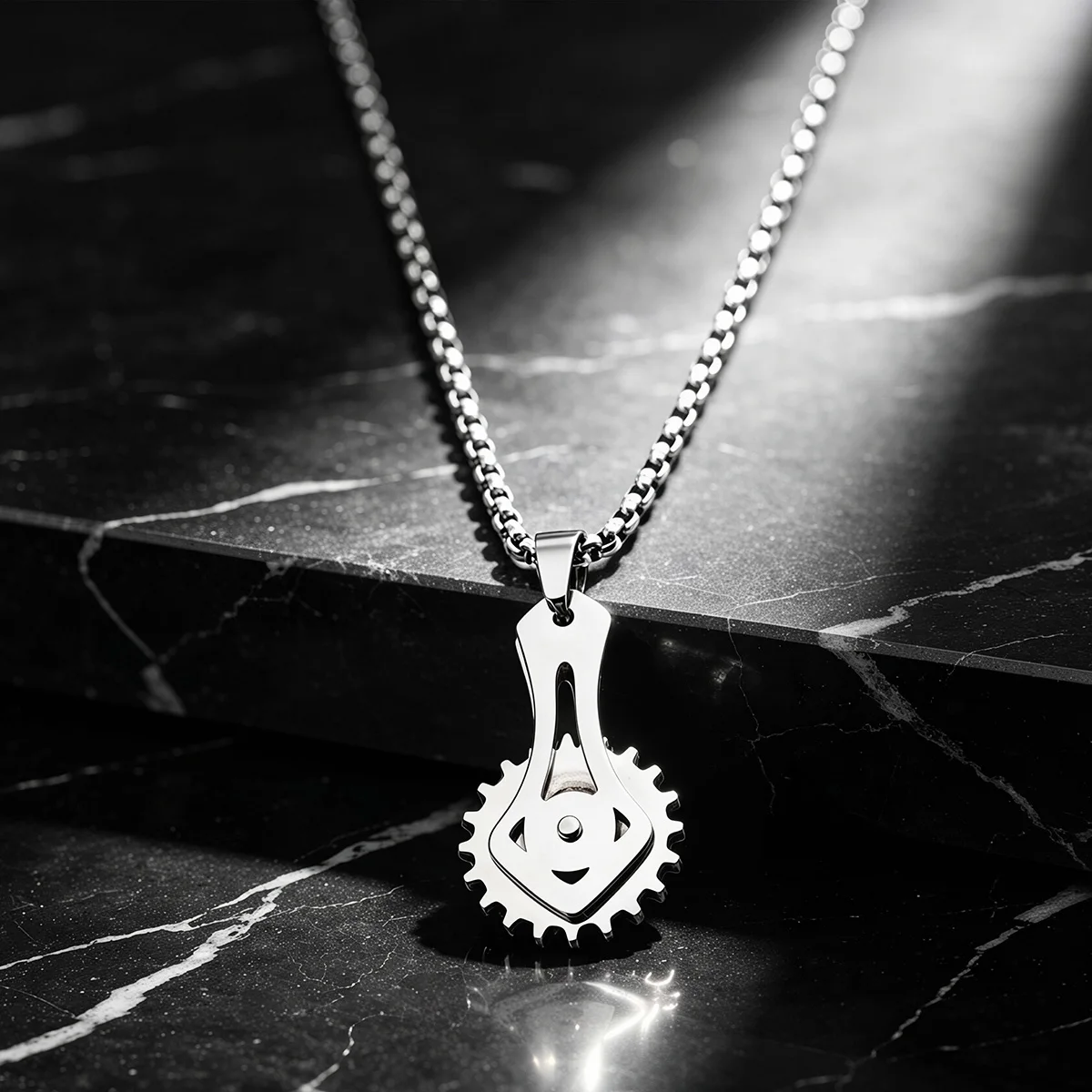 Todorova New Silver Stainless Steel Gear Evil Eye Zipper Pendant Necklace For Men Boy Punk Industrial Street Casual Chic Jewelry
