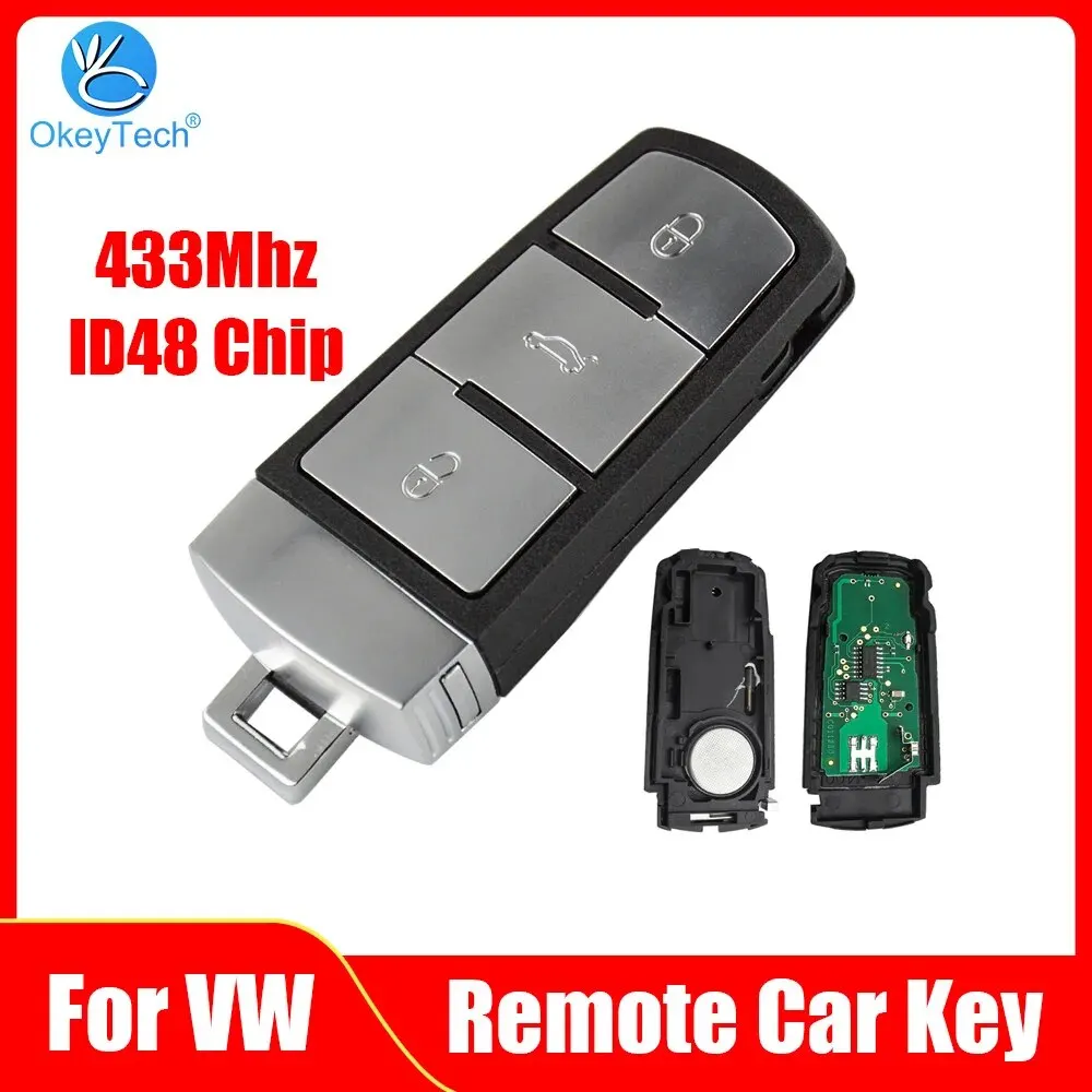 OkeyTech 3C0959752BA 3 Buttons 434MHz Remote Car Key for 2004-2015 VW Passat B6 3C B7 Magotan CC with ID48 Chip 3C0 959 752 BA