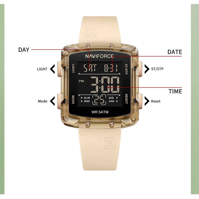 NAVIFORCE damskie sportowe zegarki LCD cyfrowe zegary wodoodporne pasek silikonowy Luminous Electronc damskie zegarki na rękę Montre Femme