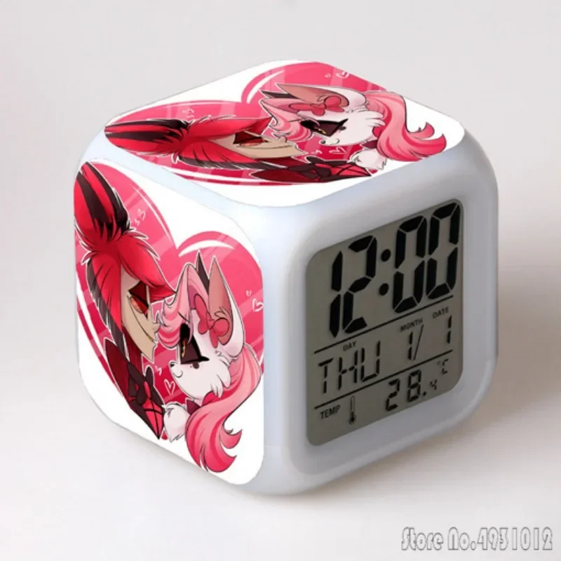 Anime Cartoon Hazbin Hotel Hell Inn Alarm Clock Creative Student 8x8x8cm LED Cube with Colorful Light Display Time Week Month