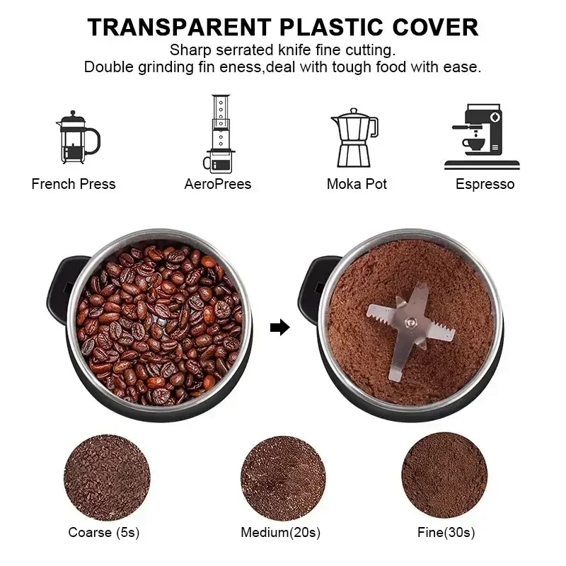 Molinillo de café eléctrico, cereales de cocina, nueces, legumbres, especias