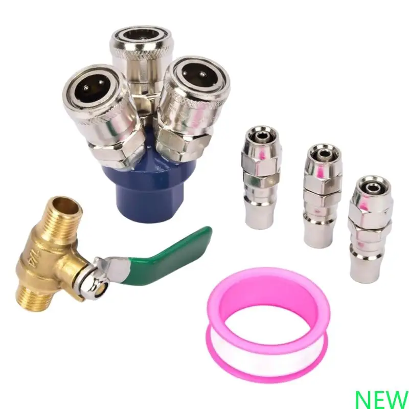 

C Type Air Compressor Quickly Release Coupler 3Way Connector Durability Metal Construction Air Gas Distributor