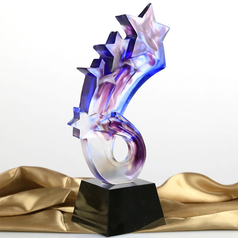 Colorful Five-Star Crystal Trophy, Creative Award, Competition Home Living Room Decor, Engraving, Customized, New Style, 1Pc