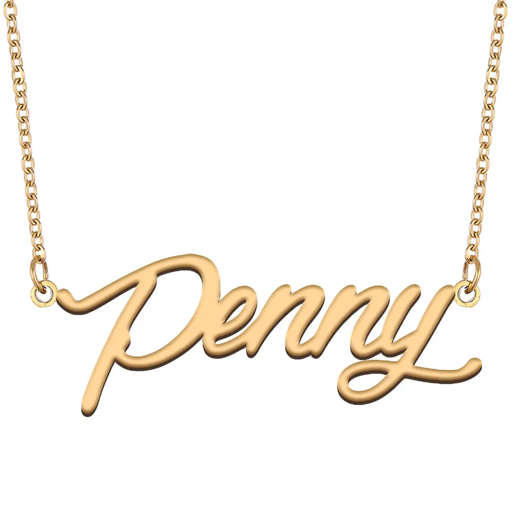 

Penny Name Necklace for Women Stainless Steel Gold Color Nameplate Pendant Jewelry Letters Charm for Her Mother Gift