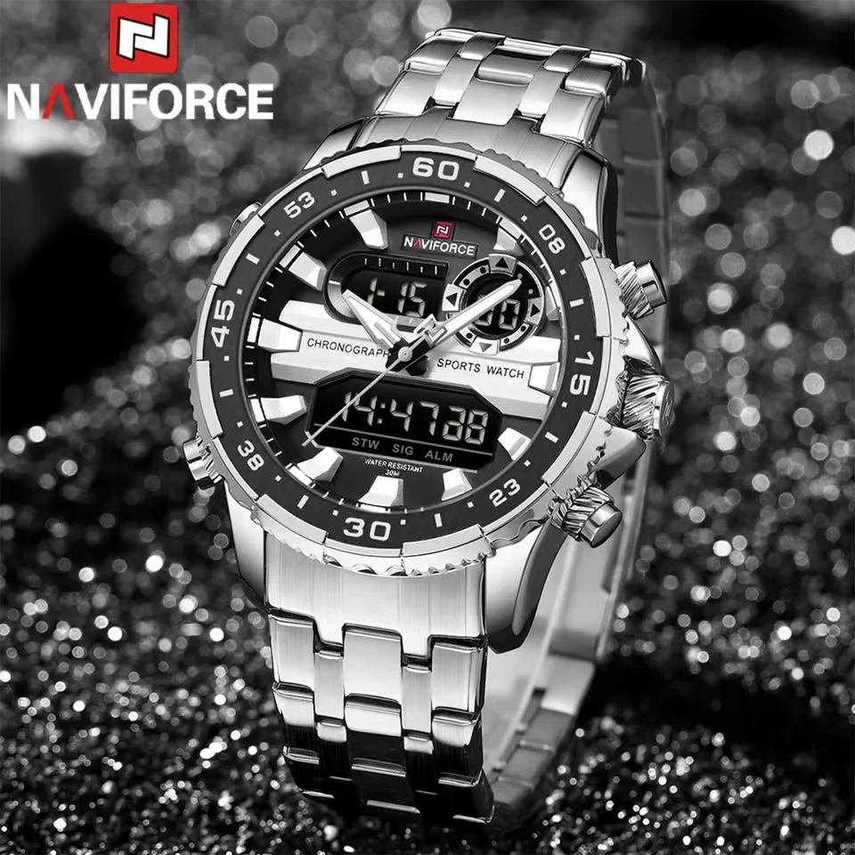 

NAVIFORCE Watches for Men Dual Display Watch Waterproof Stainless Steel Date Multi-functional Electronic Mens Watch Reloj Hombre