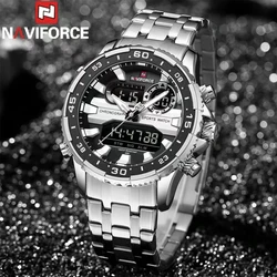 NAVIFORCE Watches for Men Dual Display Watch Waterproof Stainless Steel Date Multi-functional Electronic Mens Watch Reloj Hombre