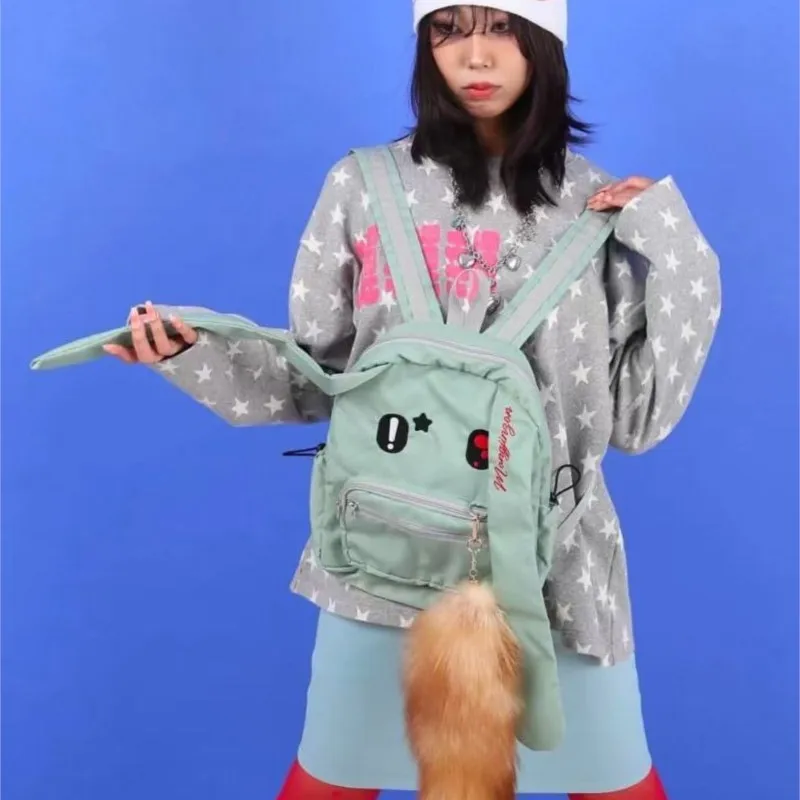 

Korean Cute Big Ears Rabbit Backpack Women Cartoon Large Capacity Backpack Ladies Y2k Hot Girl Vintage Embroidery Mochilas Mujer