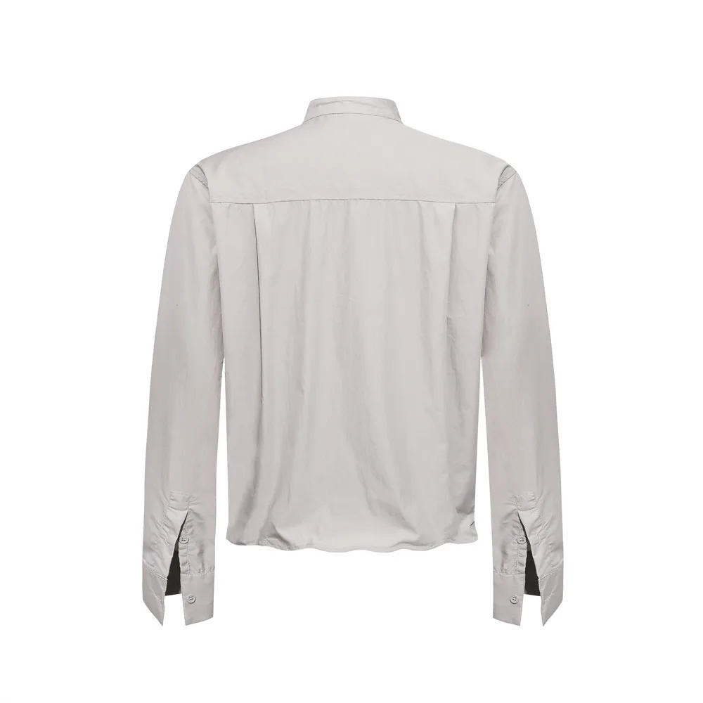 MWJLPWQ Solid Color Stand-Up Collar Long-Sleeve Shirt For Men Trendy Street Vibe Japanese Style Versatile Loose Casual Top 21070