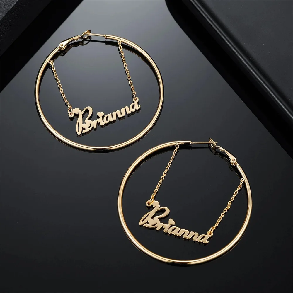 

Personalized Name Stainless Steel Letter Earrings for Women Custom 60mm Large Circle Hoop Earrings Trendy Punk Party Jewelry