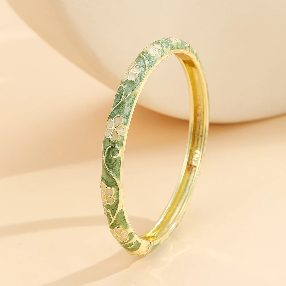 Fashion style gold plated flower pattern enamel cloisonne bracelet bangle jewelry gift item for girls women