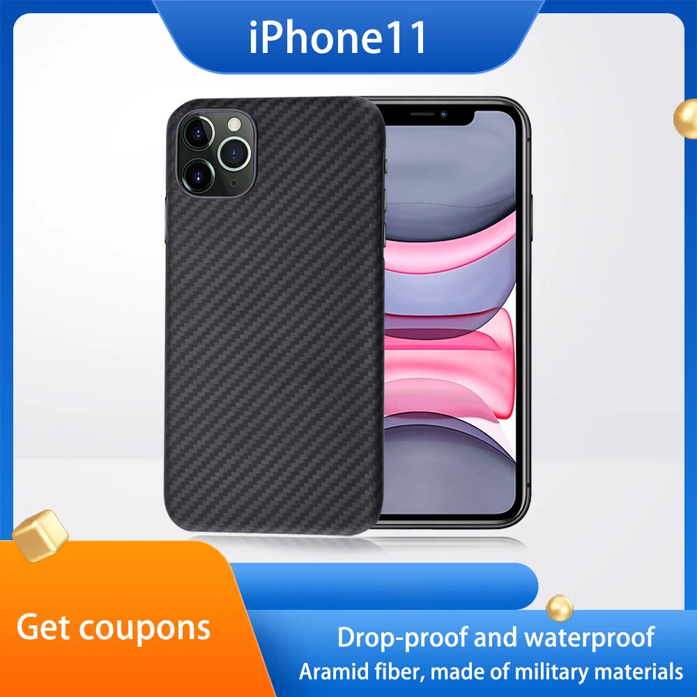 For iPhone11 11Pro Max Half Pack Aramid Business Hard Case Anti-fall Fashion Trend Carbon Fiber Phone Case