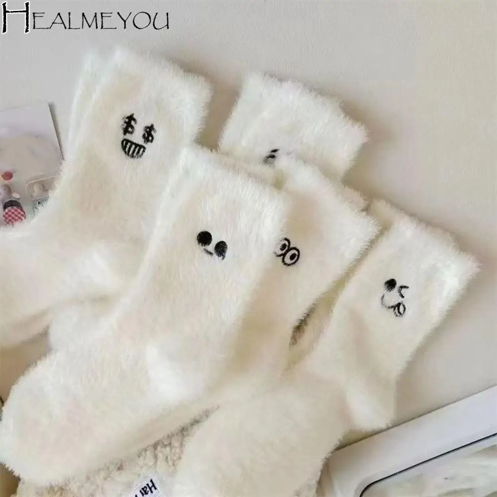 

5 пар носков из меха норки с вышивкой, мягкие носки для сна с героями мультфильмов, женские забавные милые плюшевые носки, осень-зима