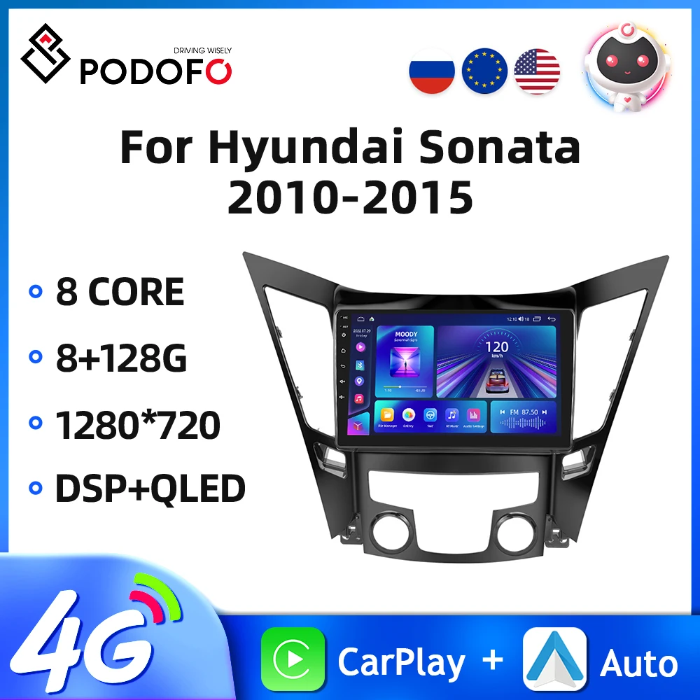 

Podofo Android11 2Din Car Radio For Hyundai Sonata 2010-2015 9''Multimedia Video Player GPS Navigation 4G WIFI Carplay Autoradio