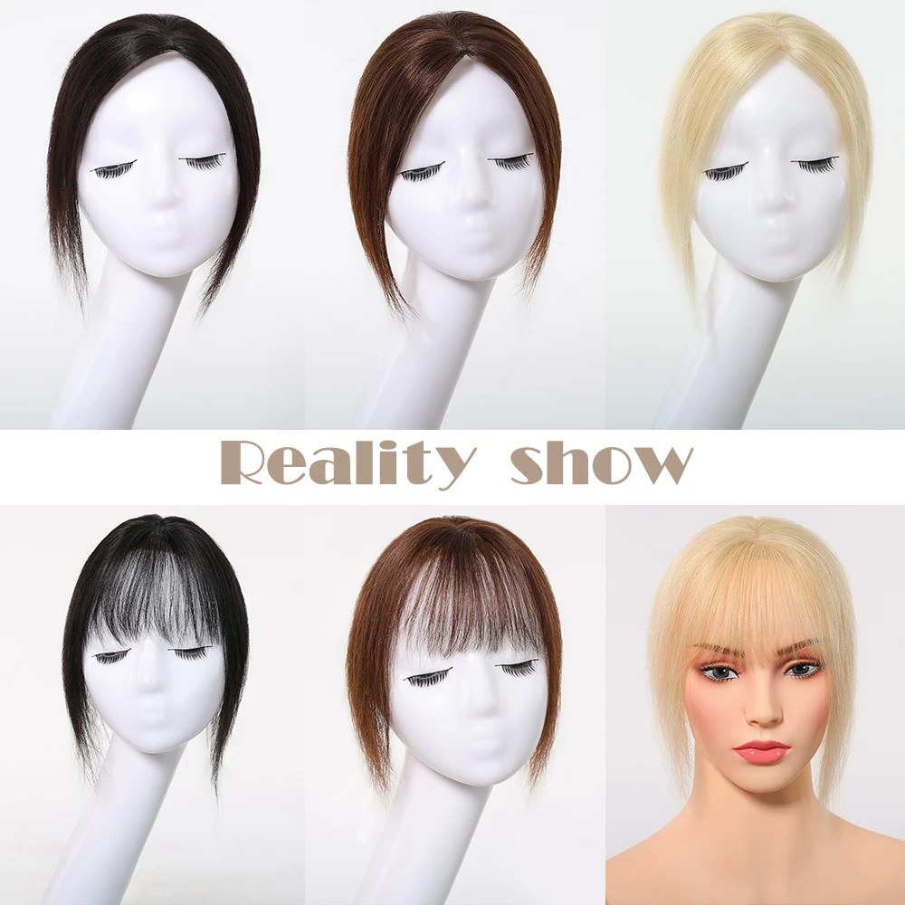 Blonde Remy Human Hair Toppers with Bangs Lace Base 3 Clips in Hair 100% Remy Human Hair Pieces Extensions for Women 10 Inches