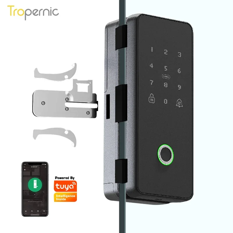 006Yrhand Mobile Phones Smart Frameless Glass Door Lock With Magetic cerradura inteligente Tuya Wifi Glass Door Lock