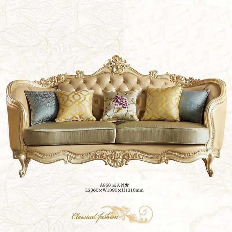 For Classic Luxury Wooden Living Room Sofa Set Furniture High Density Sponge Sectional Leather European Sofas