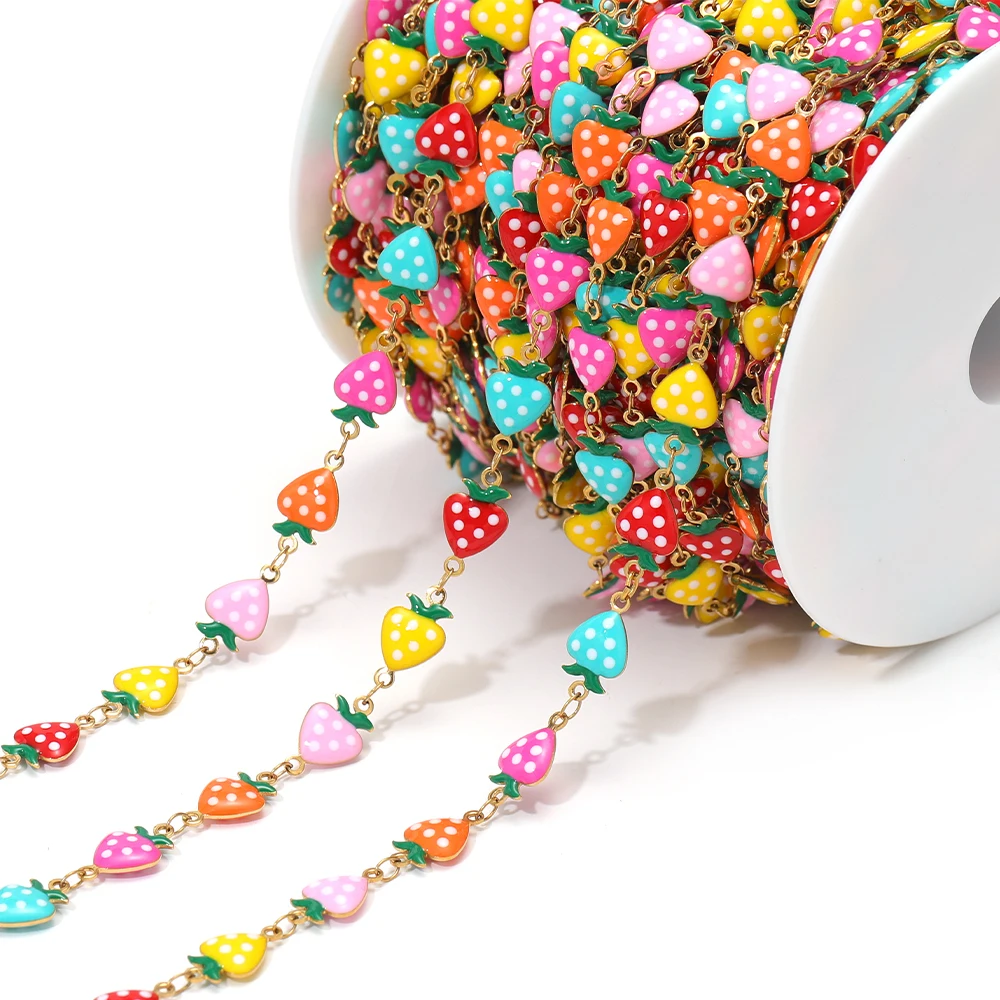 

1 Meter Stainless Steel Strawberry Beads Chains Enamel Chains for DIY Children Jewelry Findings Necklaces Bracelets Components