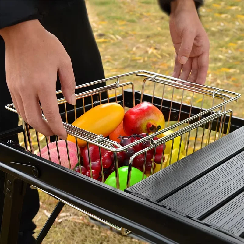 1 Unit Basket Folding  Drain Basket Stainless Steel 10L Camping Table Basket Lightweight Portable Table Accessories Outdoor