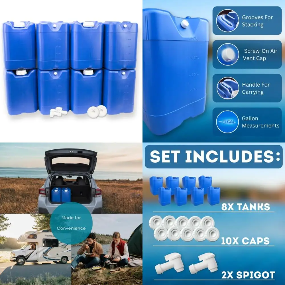 Contenedores de agua apilables de 5 galones con tapas y espiga, suministro de emergencia portátil para acampar y supervivencia
