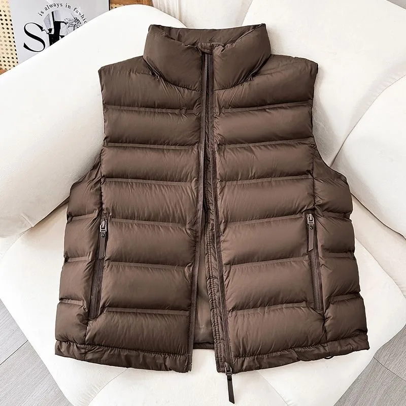 Women's Winter Down Vest Stand Collar Zipper Cropped 3D Pattern Streetwear Women Winter Coat Female Women's Down Coats And