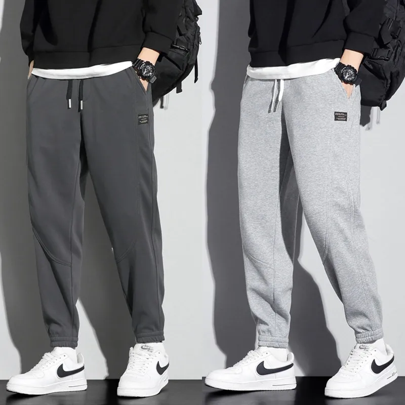 

Мужские спортивные брюки с флисовой подкладкой и манжетами, осенне-зимние, новые, повседневные, свободные, длинные, модные, в корейском стиле, молодежные, универсальные