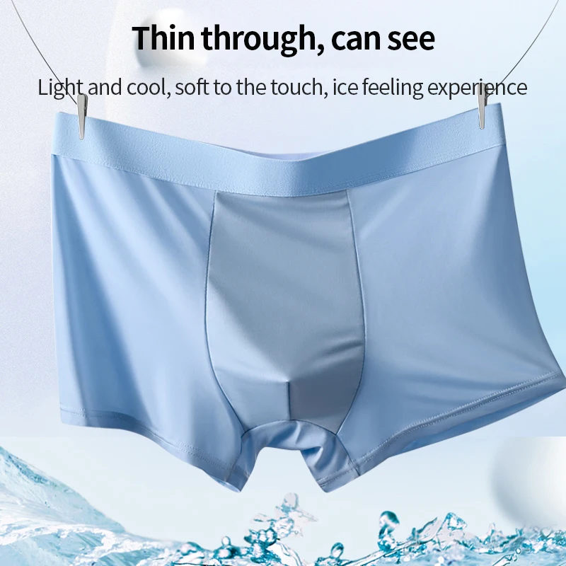 Brand Ice Silk Men Underwear 3A Antibacterial Men Boxer Solid Traceless Underpants High Elastic Thin Summer 4Pcs Male Panties