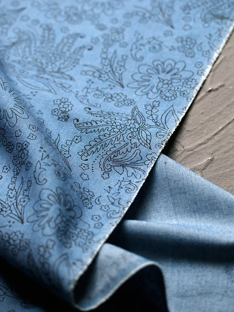 Light Blue Jacquard Textured Vintage Denim Fabric Fabric Diy Jacket Shirt Trousers Creative Clothing Design