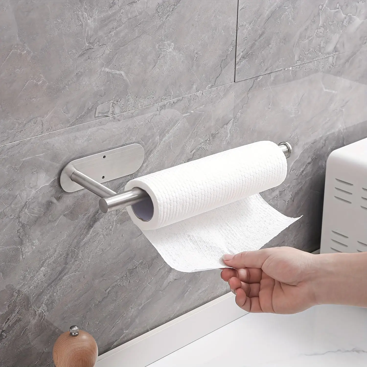Minimalist Stainless Steel Wall-Mounted Towel Bar Space-Saving Under-Cabinet Paper Towel Holder, No-Drill Self-Adhesive Hanger for Bathroom and Kitchen, Heavy-Duty Organizer for Home Decor.
