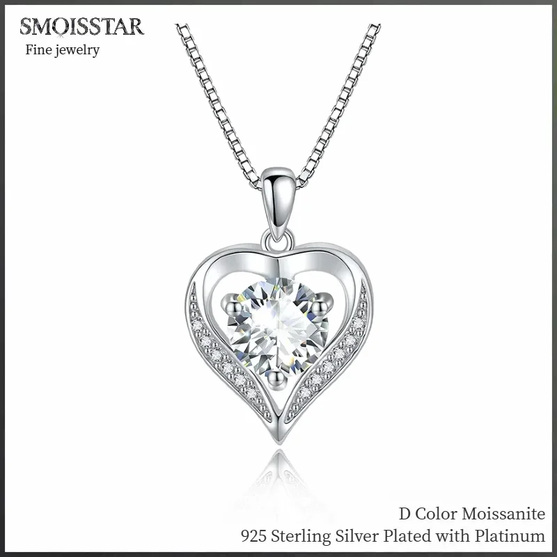 

SMOISSTAR Heart Shaped Pendant Moissanite Necklace, 925 Sterling Silver Trendy Fashion Fine Jewelry for Charms Women