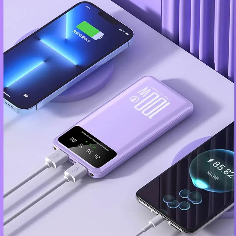 

Mobile Power Bank PD Ultrafast Charging External Power Supply Ultrathin Portable Digital Display Phone Accessories 50000mAh 100W