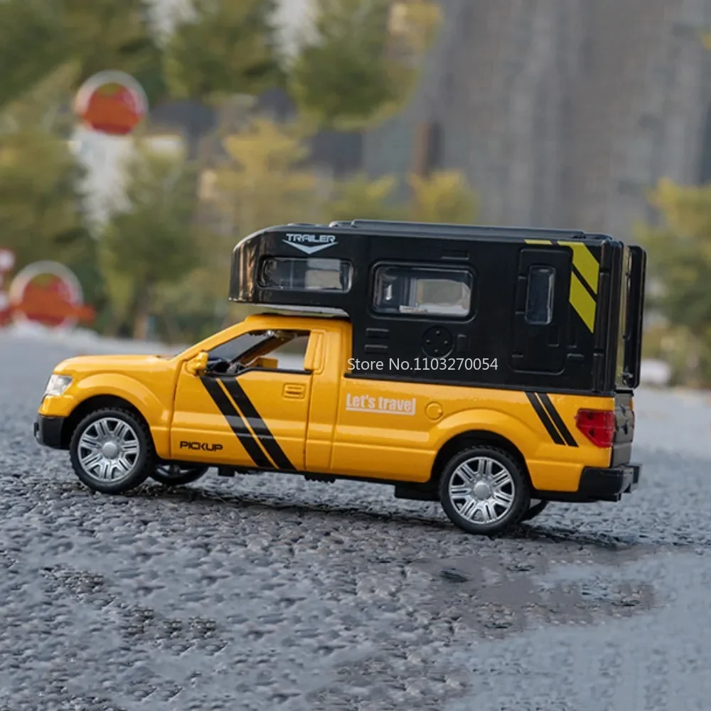 1:32 escala F-150 modelo de carro brinquedos diecast liga rv corpo metal som luz portas abertas puxar para trás modelos para meninos presentes decoração